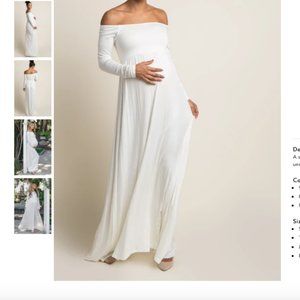 Ivory Solid Off Shoulder Maternity Maxi Dress